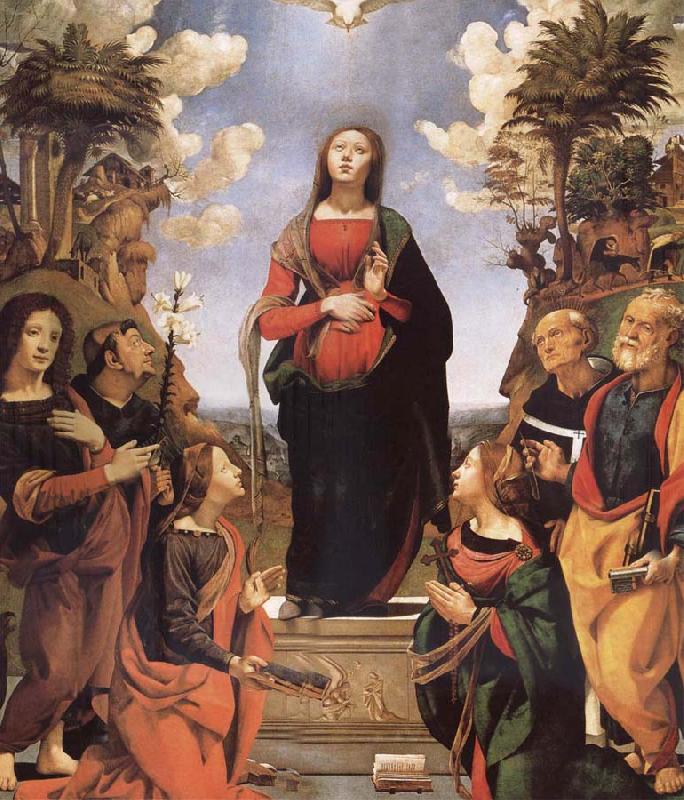 Piero di Cosimo The Immaculada Concepcion and six holy Century XVI I France oil painting art